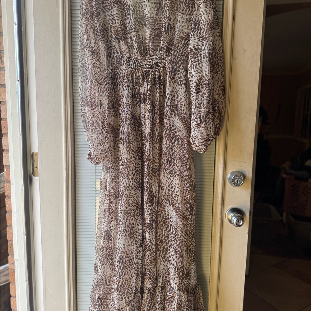 Express Brown V-Neck Bishop Sleeve Sundress